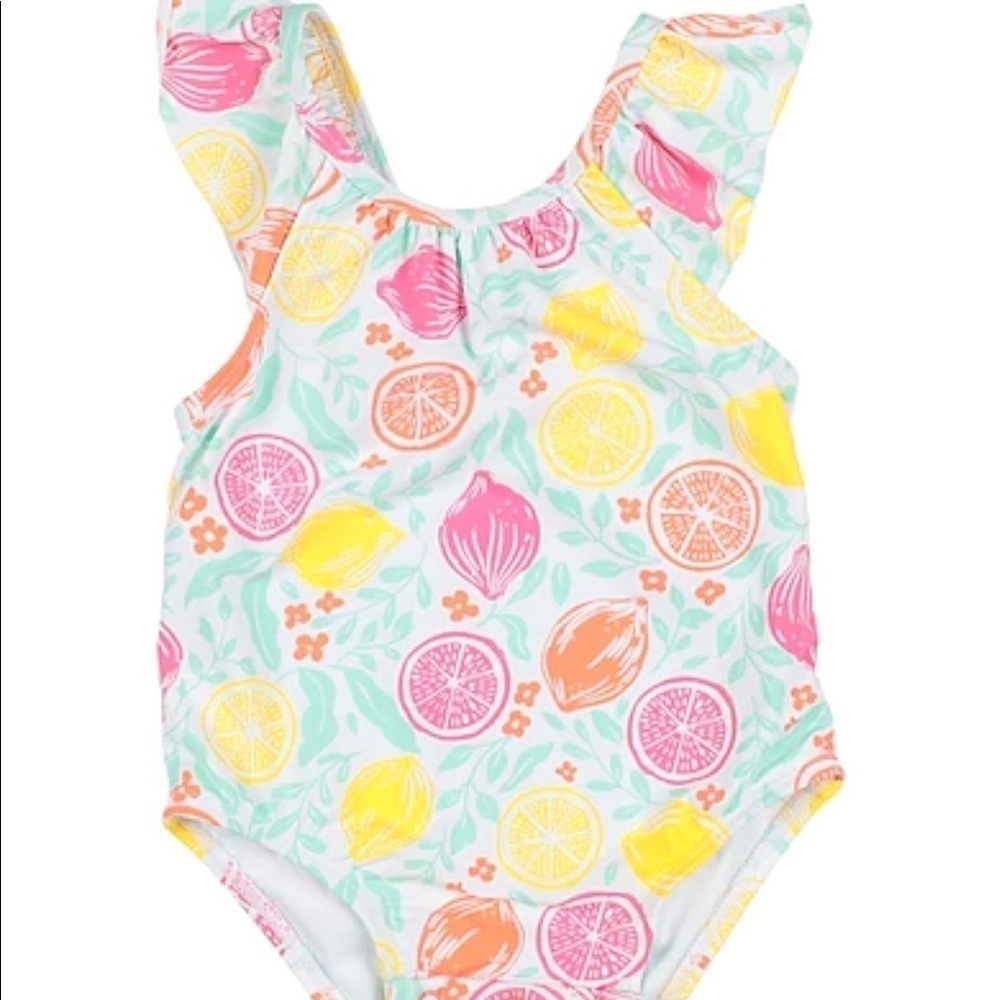 Nordstrom Hatley Citrus Print Ruffle One Piece Swimsuit 6-9 M Pink Yellow Orange